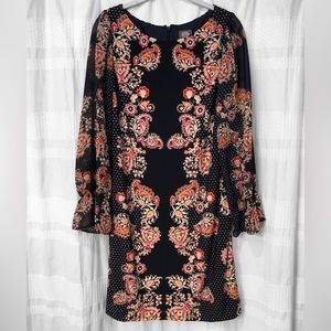 Vince Camuto Women's Navy Floral Boho Casual Dress w/ Ruffle Accents | size 10
